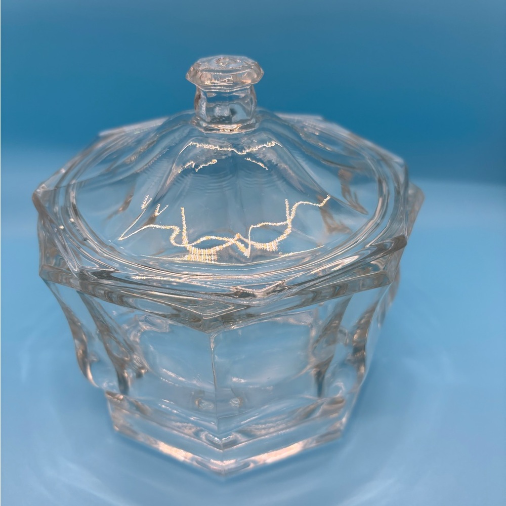 Vintage Clear Indiana Glass (Heavy) Octagonal Candy Dish Bowl With Lid